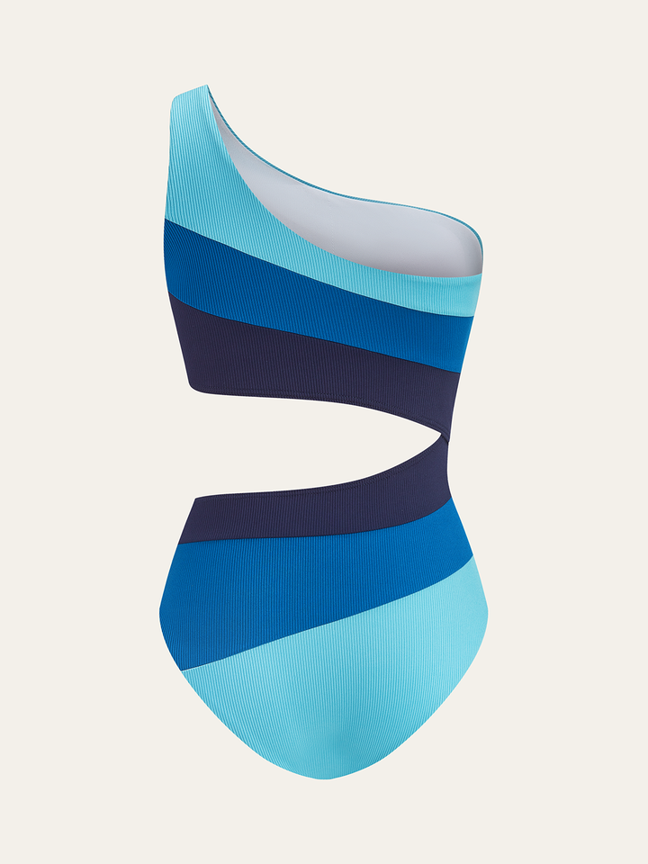 Asymmetrical Striped One-Shoulder Swimsuit  Liora Lane Boutique One-Pieces
