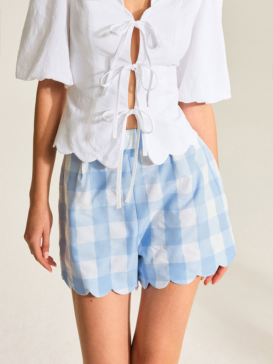 Gingham Scallop Hem Shorts  Liora Lane Boutique Shorts