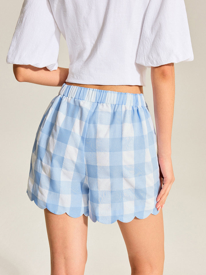 Gingham Scallop Hem Shorts  Liora Lane Boutique Shorts