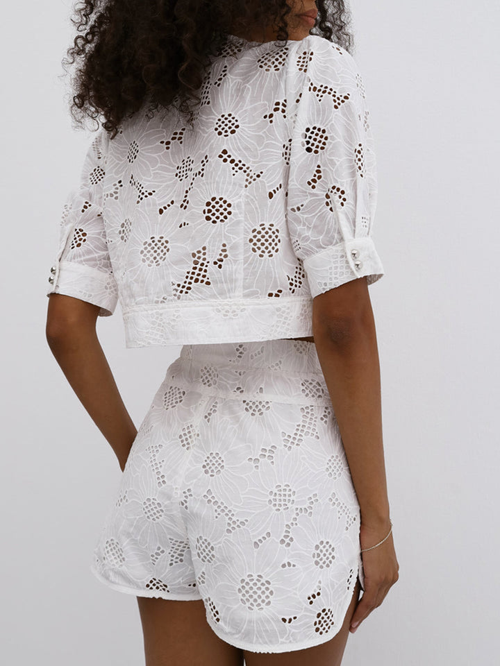 Multi-Button Embroidery Shorts Set  Liora Lane Boutique Short Sets