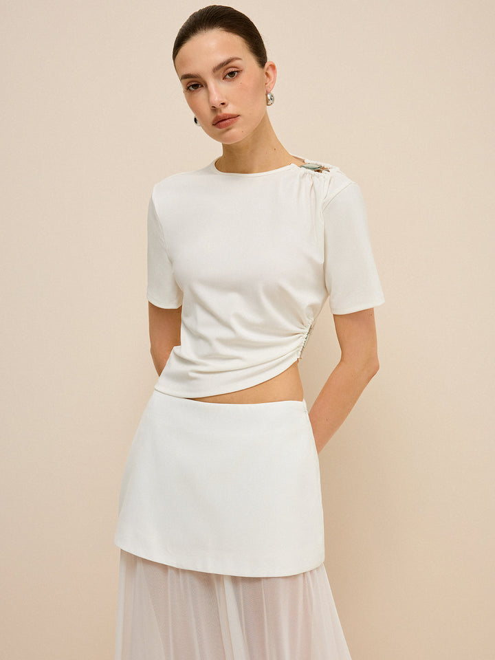 Asymmetrical Buckle Detail Cut-Out Top  Liora Lane Boutique T-Shirts