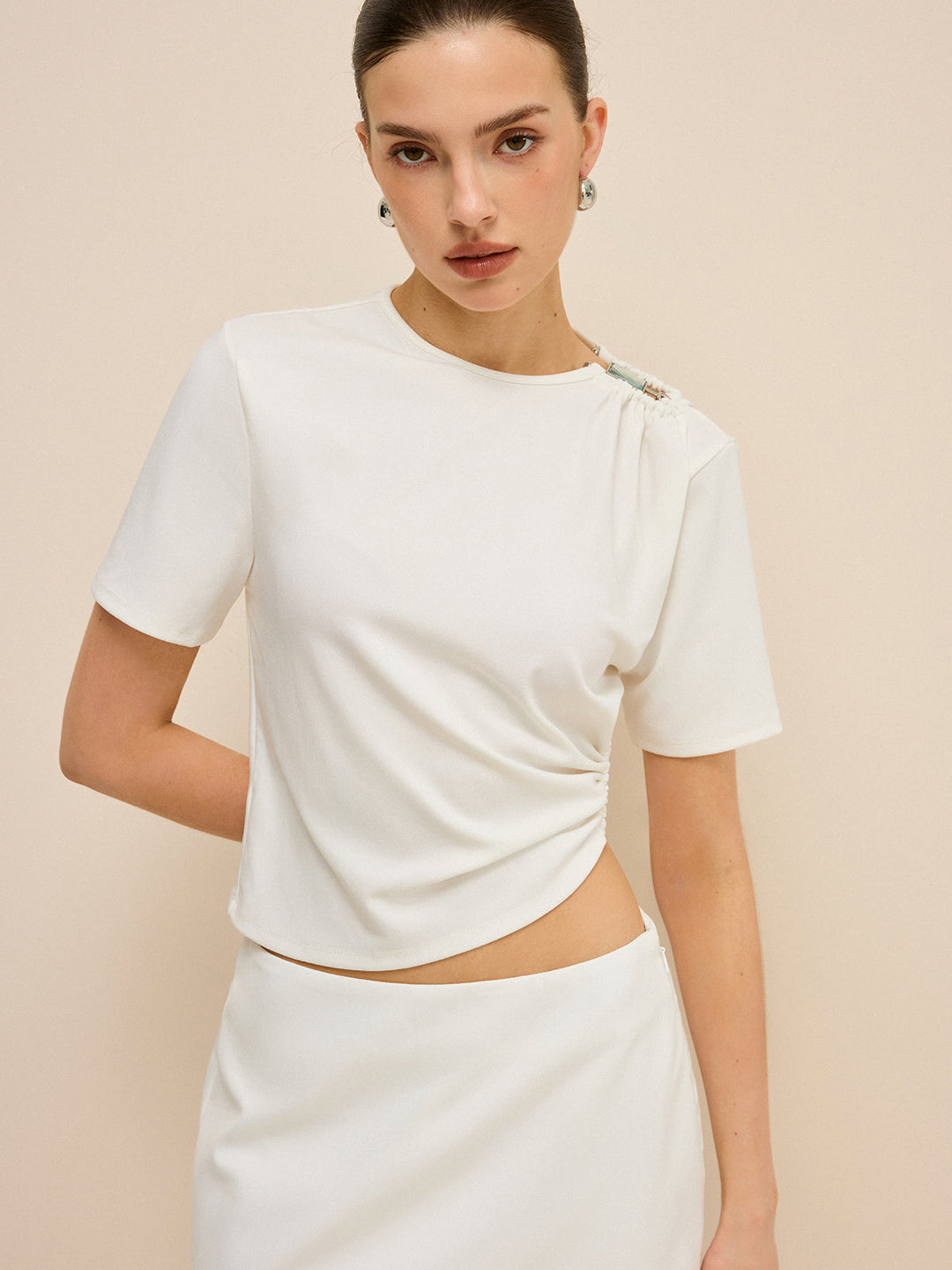 Asymmetrical Buckle Detail Cut-Out Top  Liora Lane Boutique T-Shirts