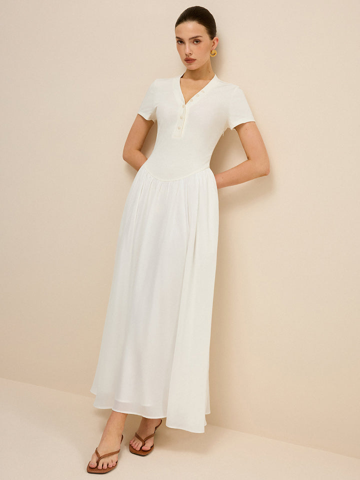 Button-Placket V-Neck Maxi Dress  Liora Lane Boutique Dresses