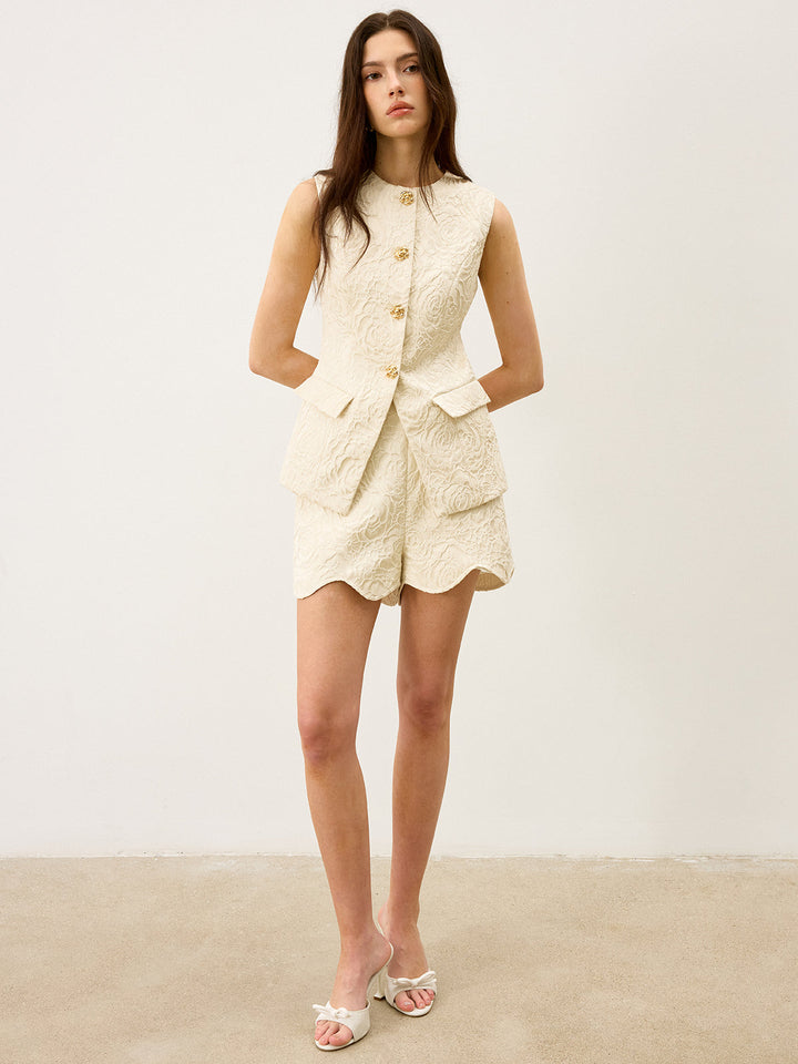 Wool-Blend Textured Jacquard Shorts with Metal Decor  Liora Lane Boutique Shorts