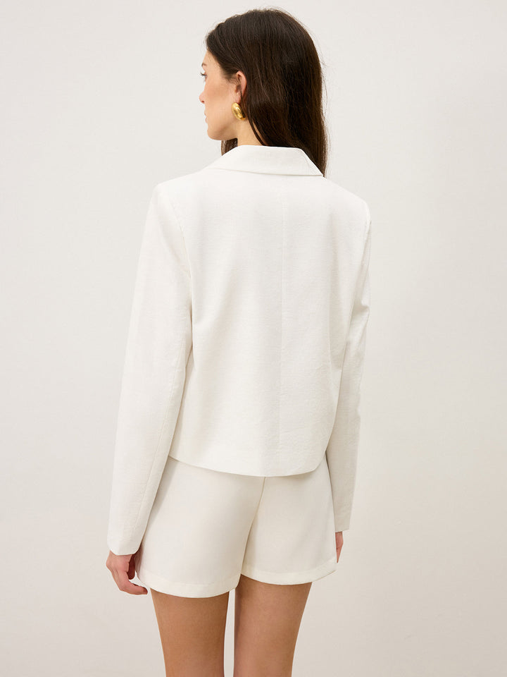 Cotton & Linen Cropped Blazer with Bow  Liora Lane Boutique Blazers