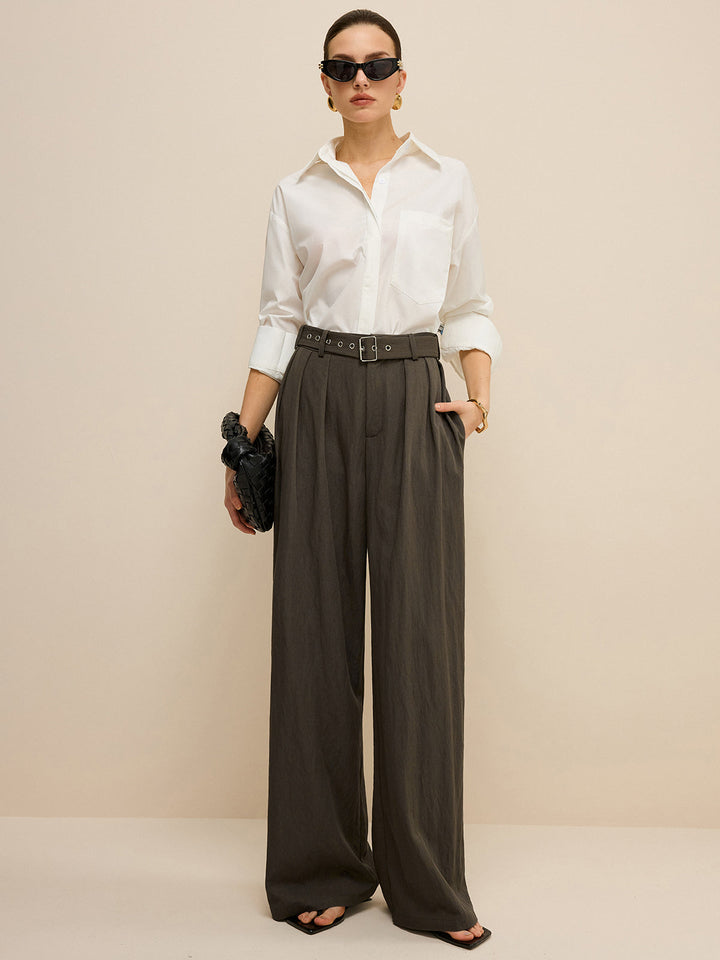 Army Green Belted Pleated Wide-Leg Pants  Liora Lane Boutique Pants