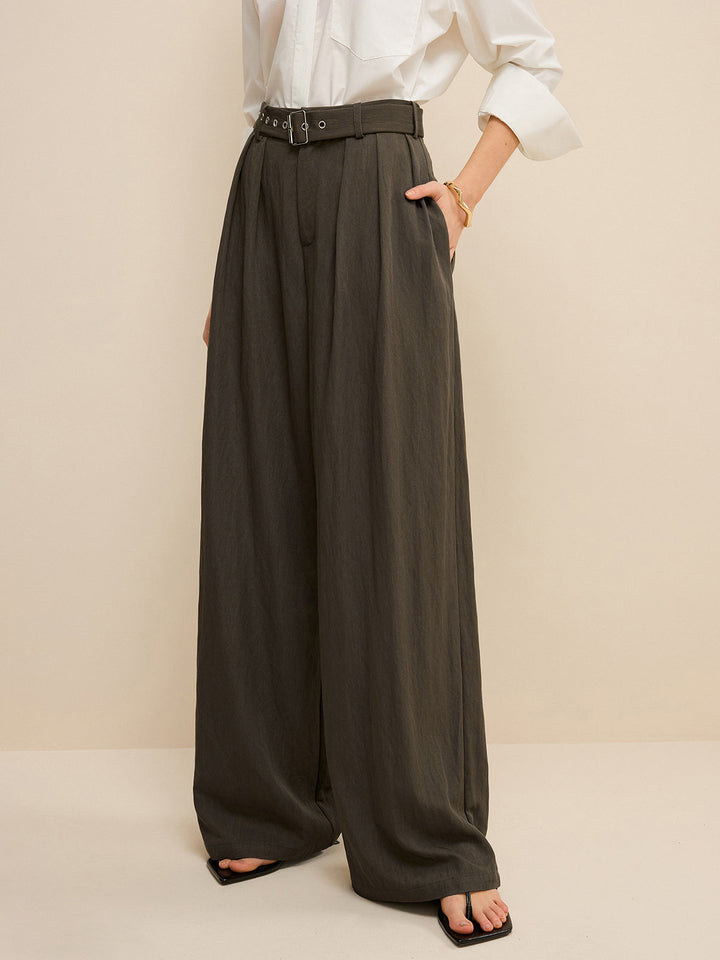 Army Green Belted Pleated Wide-Leg Pants  Liora Lane Boutique Pants