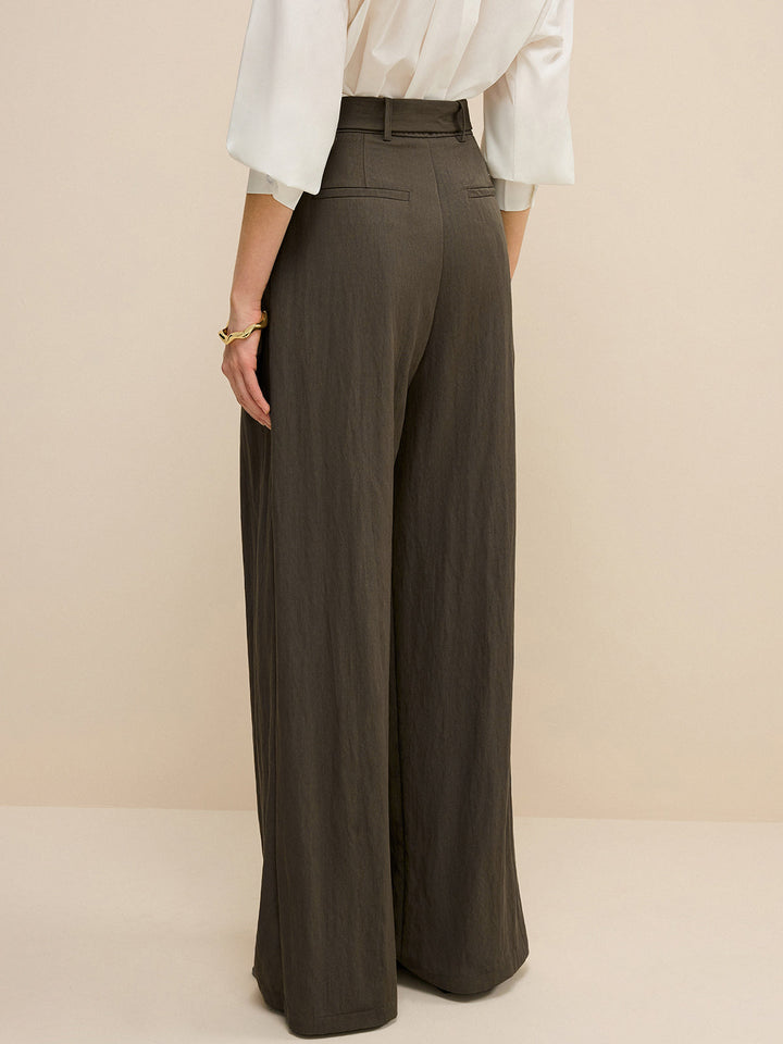 Army Green Belted Pleated Wide-Leg Pants  Liora Lane Boutique Pants