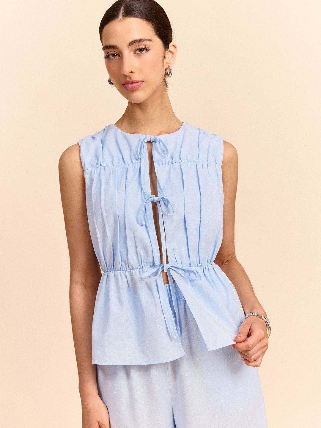 Tie-Front Linen & Cotton Pants Set  Liora Lane Boutique Pant Sets