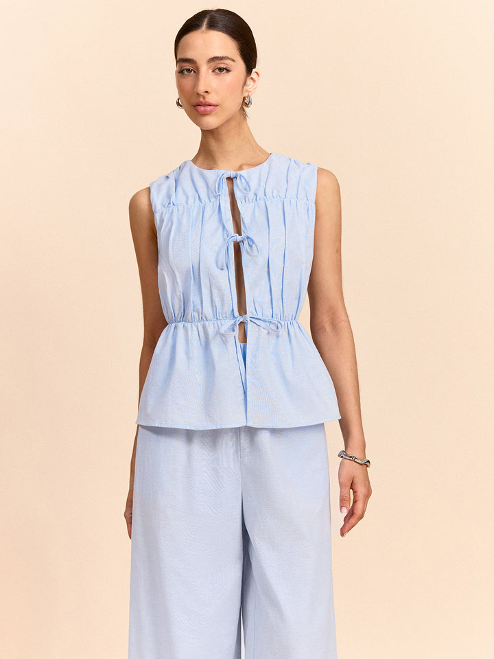 Tie-Front Linen & Cotton Pants Set  Liora Lane Boutique Pant Sets
