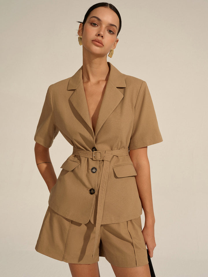 Short-Sleeved Belted Blazer  Liora Lane Boutique Blazers