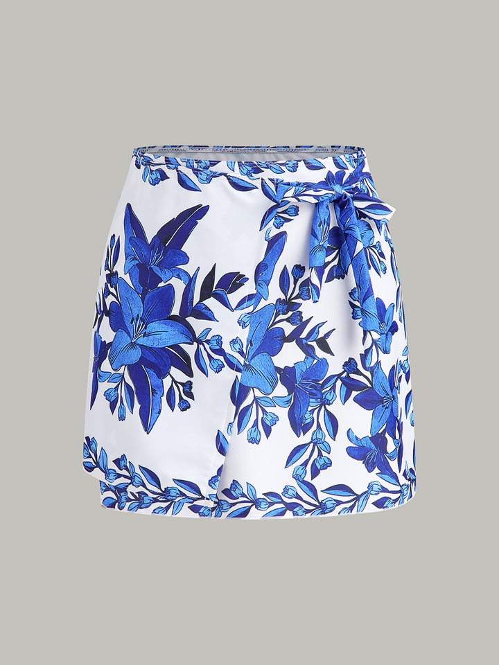 Floral Print Back Tie One-Piece Swimsuit With Cover-Up Skirt  Liora Lane Boutique One-Pieces