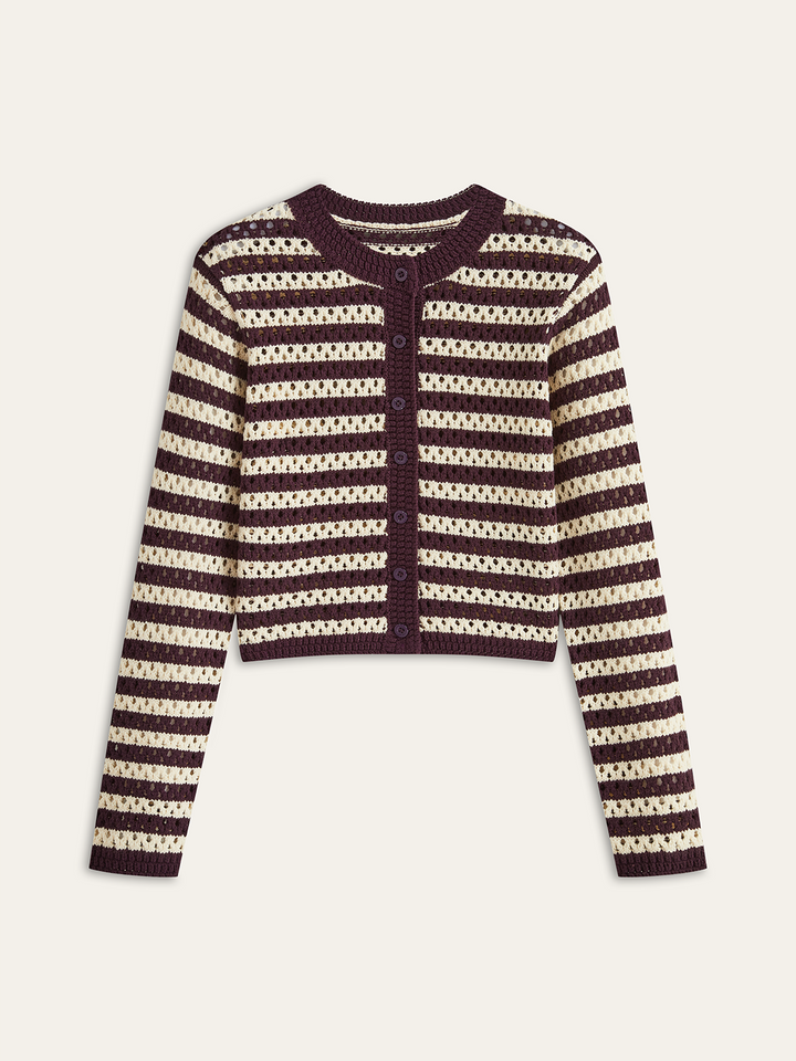 Striped Crochet Knit Cardigan  Liora Lane Boutique Cardigans Multicolor / XL 89.99