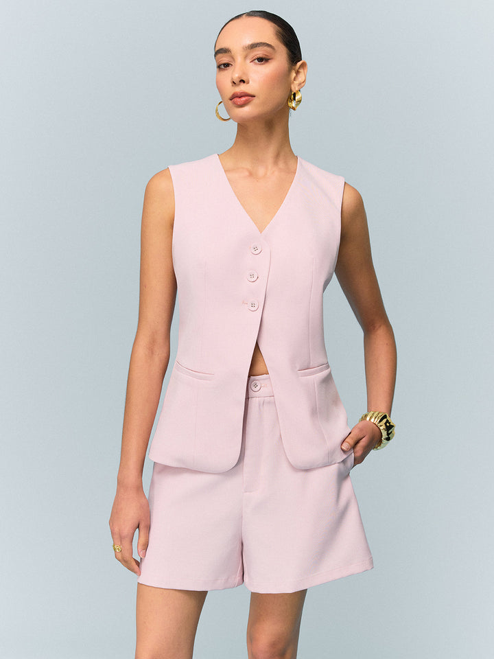 V-Neck Buttoned Vest with Shorts Set  Liora Lane Boutique Short Sets