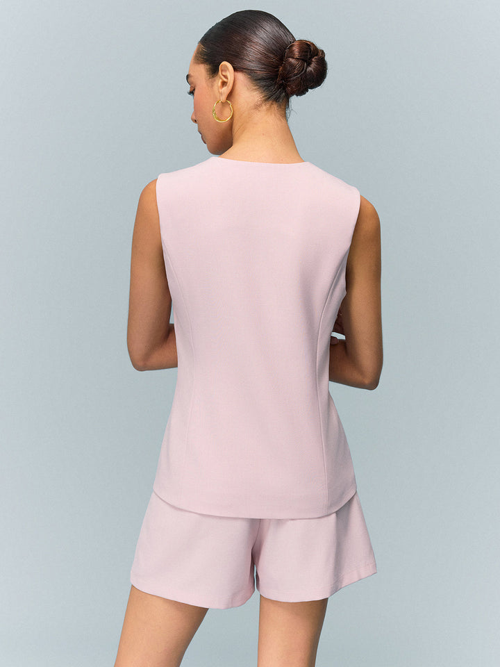 V-Neck Buttoned Vest with Shorts Set  Liora Lane Boutique Short Sets