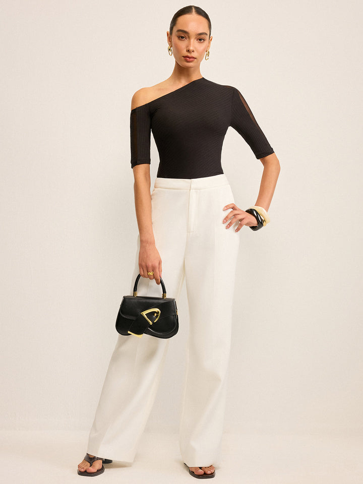 Semi-Sheer One-Shoulder Top with Mesh Sleeve  Liora Lane Boutique T-Shirts