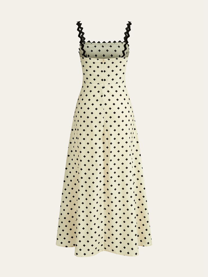 Polka Dot Midi Dress with Scalloped Straps  Liora Lane Boutique Dresses