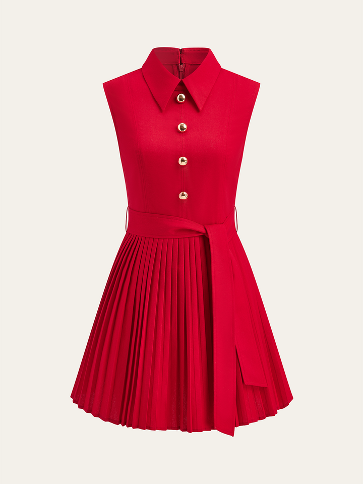 Shirt-Collar Pleated Dress with Belt  Liora Lane Boutique Dresses