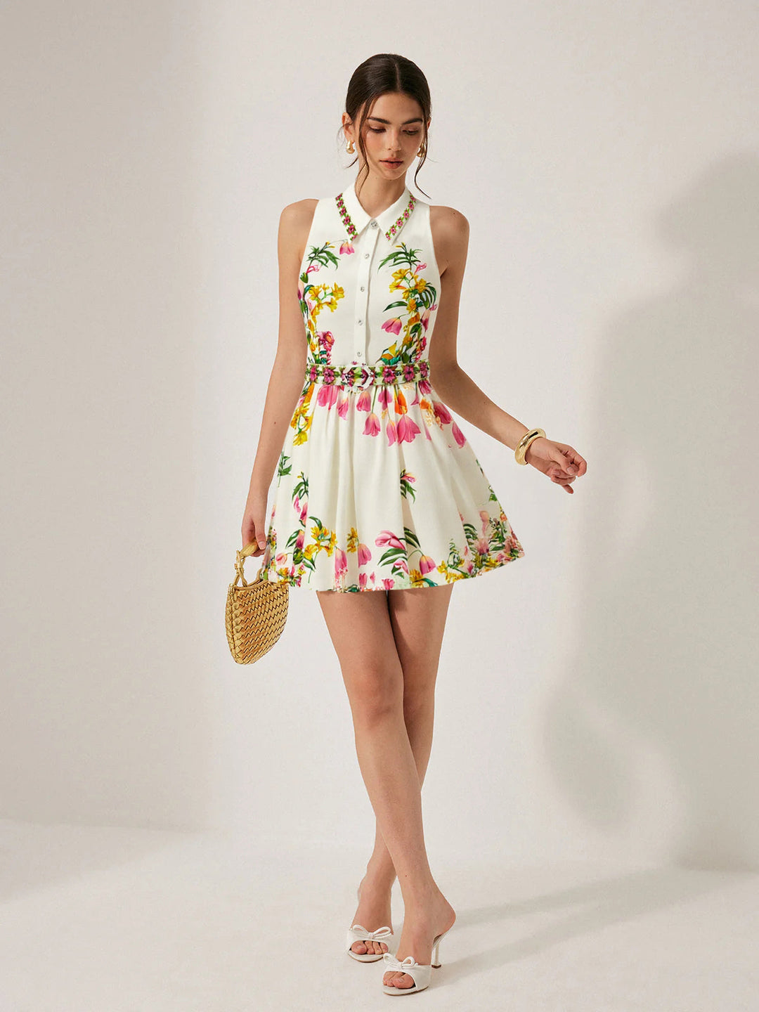 Floral Print Belted Mini Dress  Liora Lane Boutique Dresses