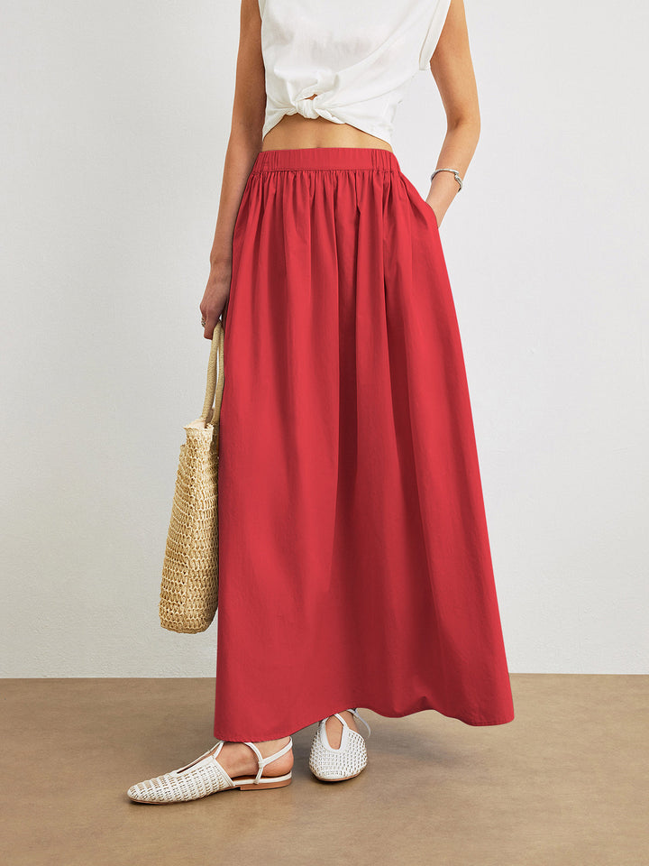 Cotton A-Line Skirt With Pockets  Liora Lane Boutique Skirts Red / XL 46.00