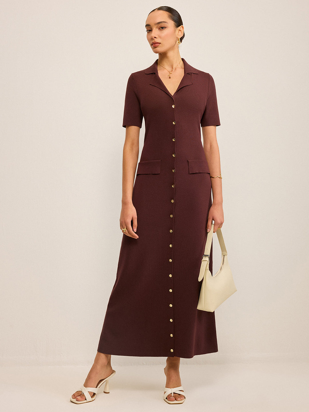Pocketed Button-Front Maxi Dress  Liora Lane Boutique Sweater Dresses