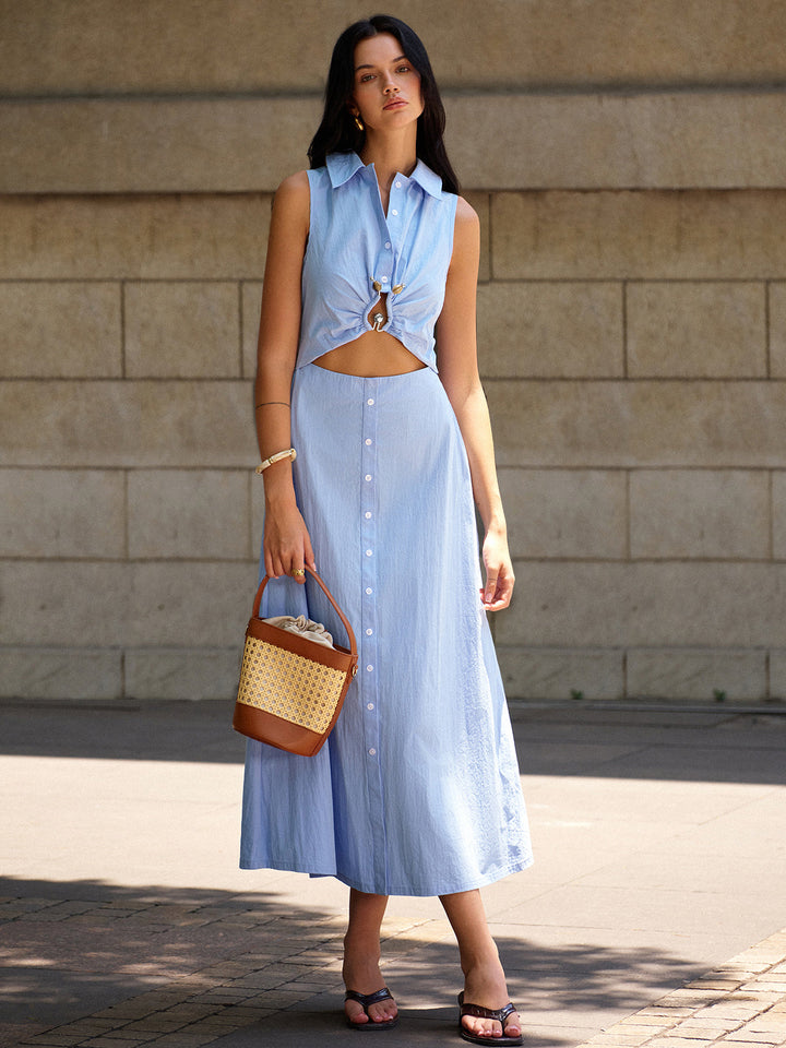 Metal Decor Cutout Dress  Liora Lane Boutique Dresses Blue / XL 84.99