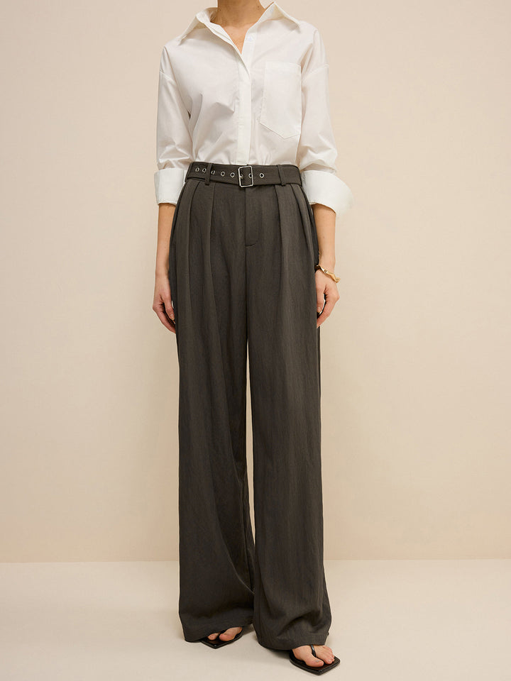 Army Green Belted Pleated Wide-Leg Pants  Liora Lane Boutique Pants