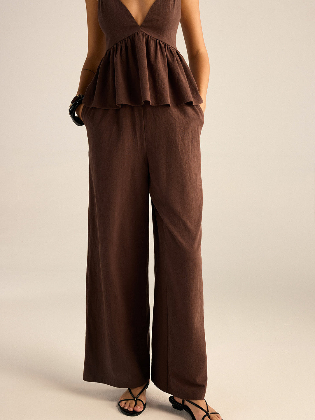 Cotton Peplum Beaded Straps Top and Pants Set  Liora Lane Boutique Pant Sets