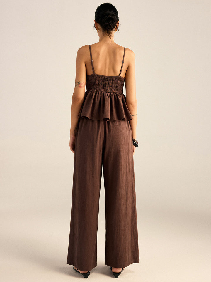 Cotton Peplum Beaded Straps Top and Pants Set  Liora Lane Boutique Pant Sets