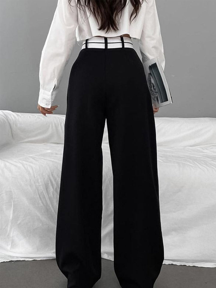Asymmetrical Contrast Waistband Wide Leg Dress Pants  Liora Lane Boutique Pants