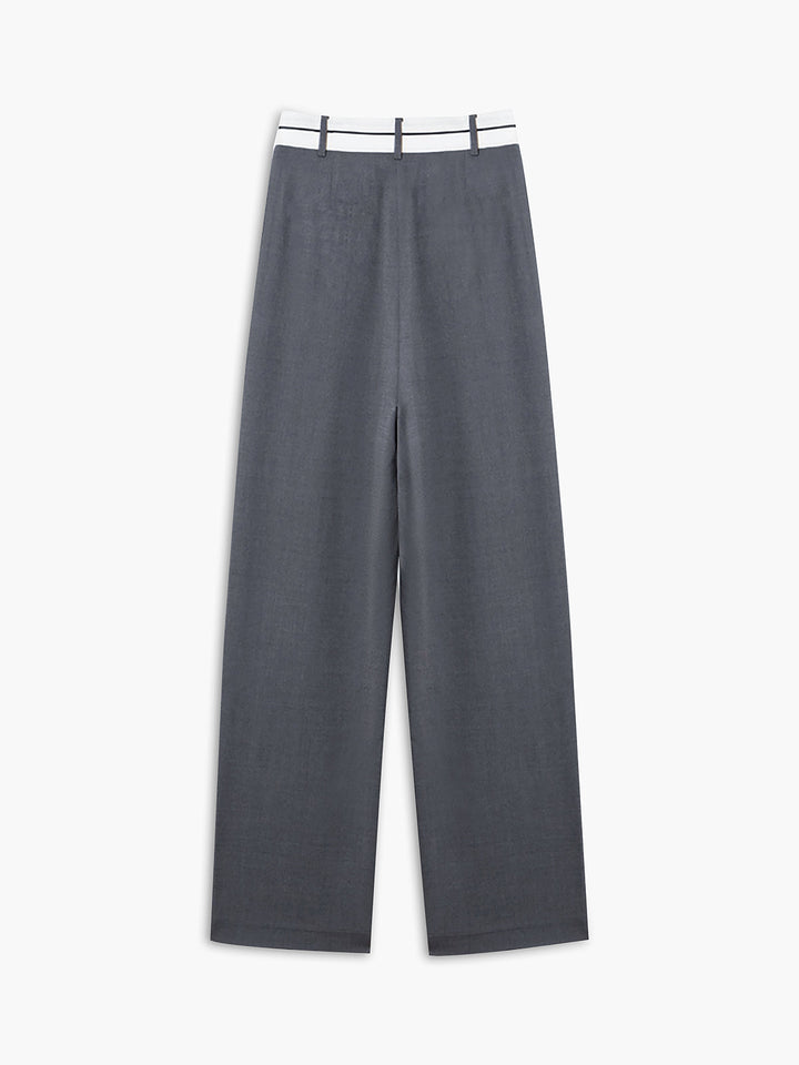 Asymmetrical Contrast Waistband Wide Leg Dress Pants  Liora Lane Boutique Pants