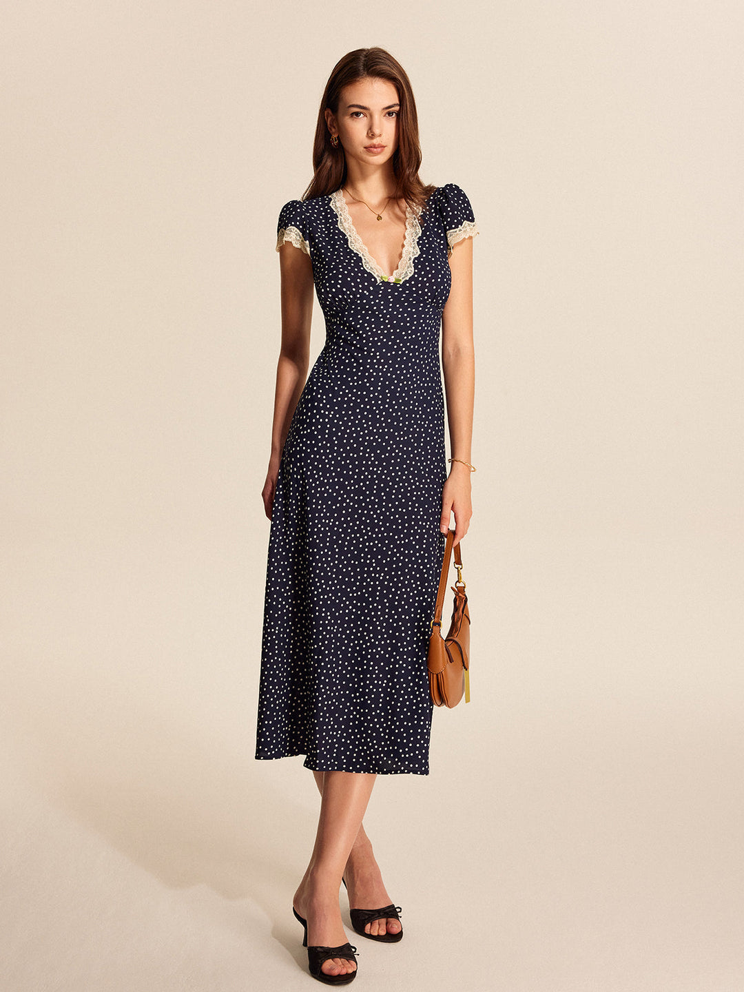 Polka Dot Lace-Trim Dress  Liora Lane Boutique Dresses