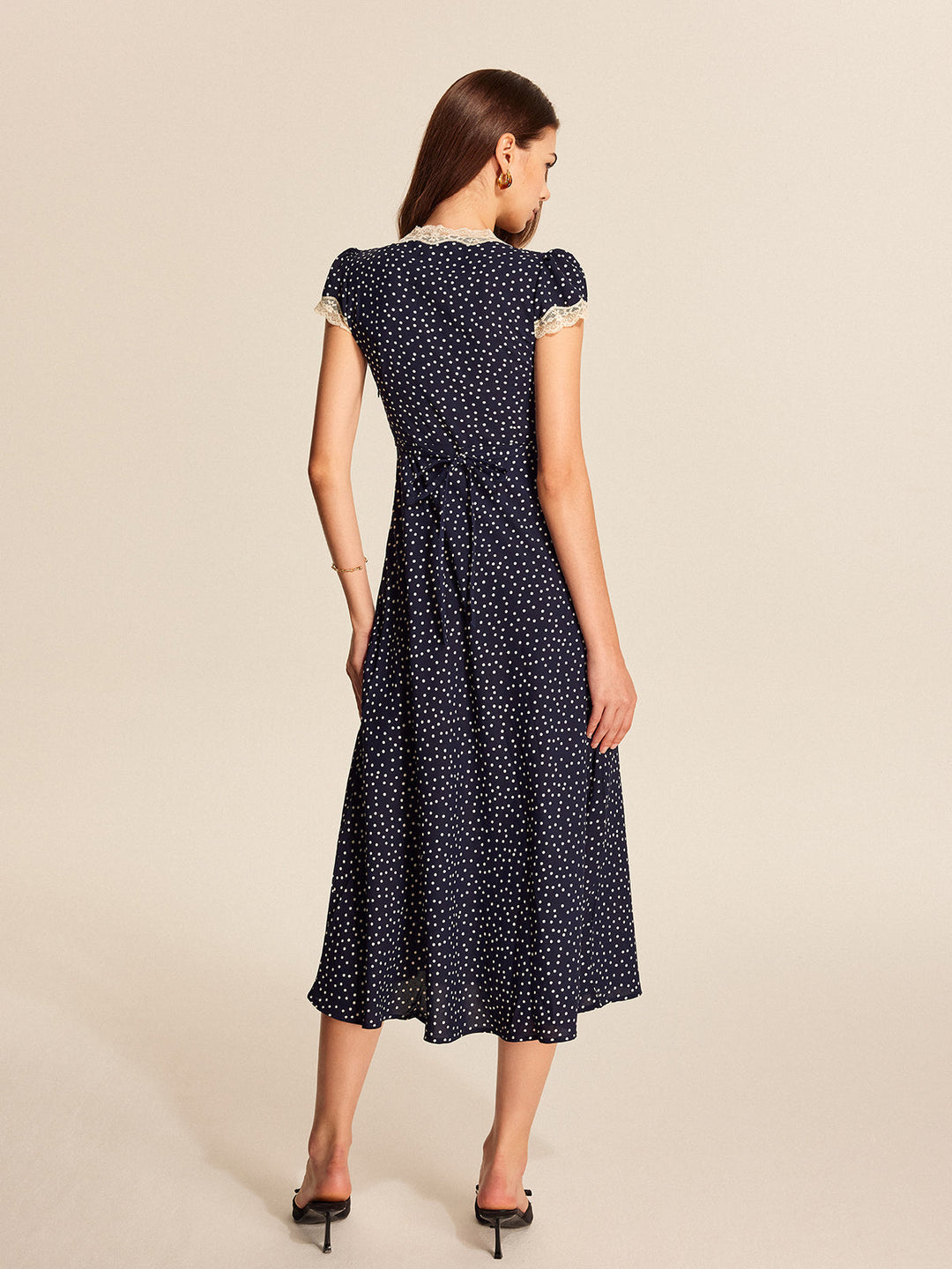 Polka Dot Lace-Trim Dress  Liora Lane Boutique Dresses
