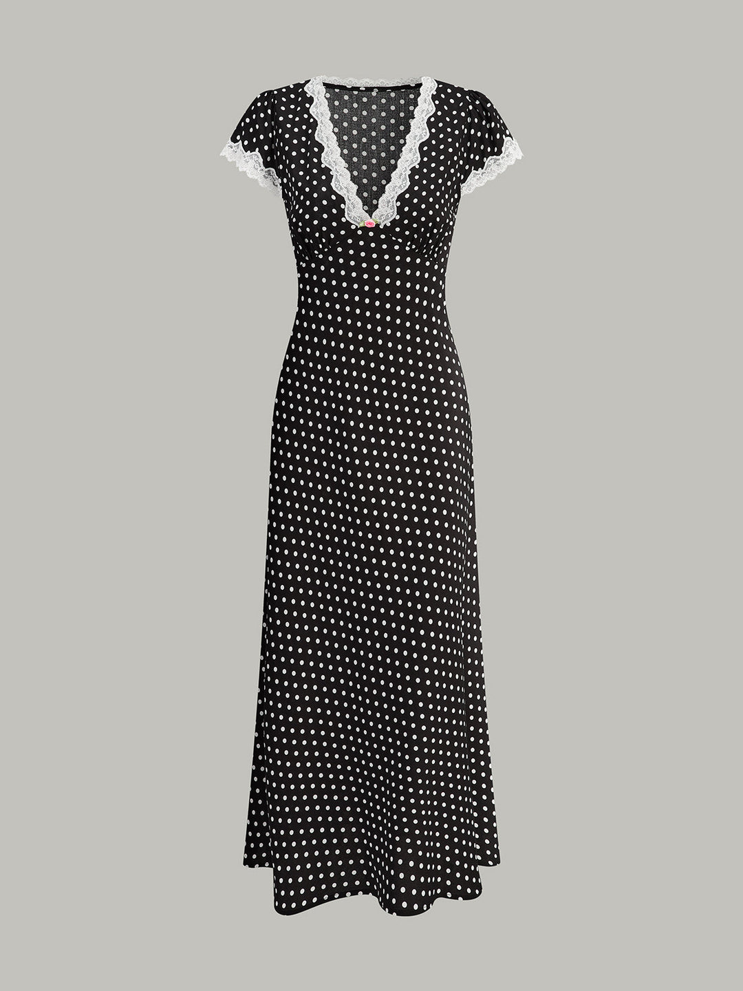 Polka Dot Lace-Trim Dress  Liora Lane Boutique Dresses Black / XL 38.00
