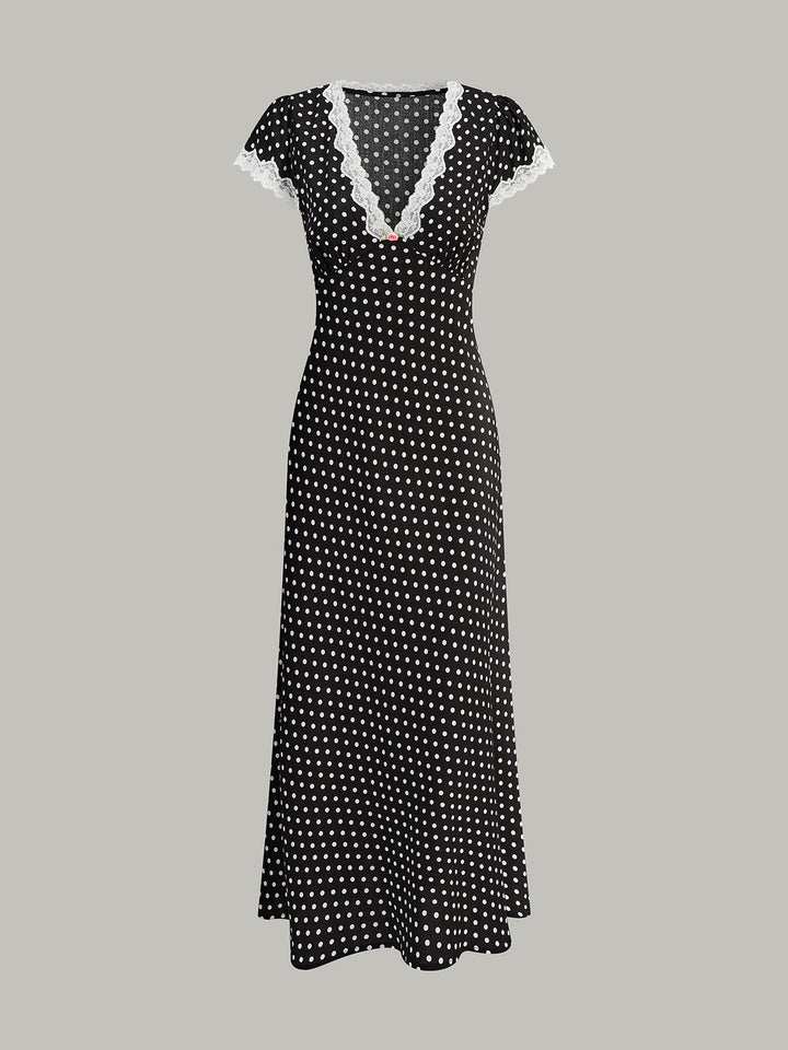 Polka Dot Lace-Trim Dress  Liora Lane Boutique Dresses Black / XL 38.00