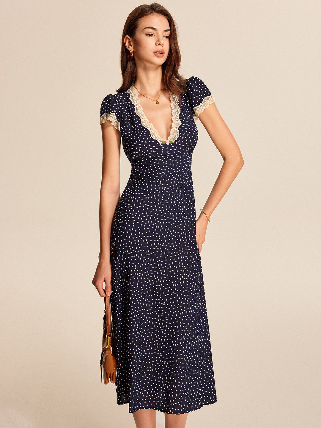 Polka Dot Lace-Trim Dress  Liora Lane Boutique Dresses