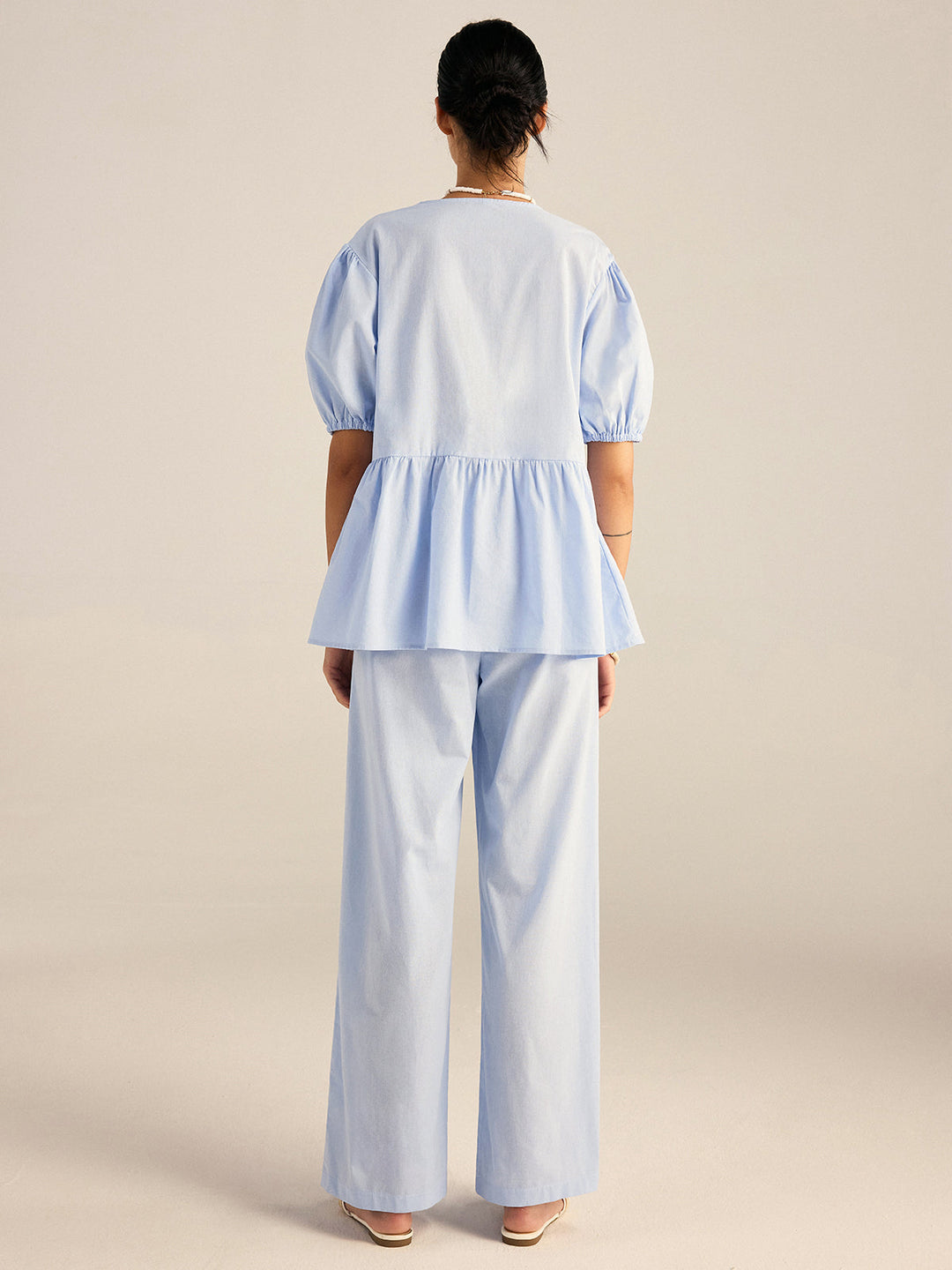 Cotton Peplum Top and Pants Set  Liora Lane Boutique Pant Sets