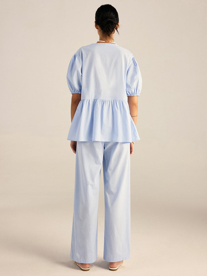 Cotton Peplum Top and Pants Set  Liora Lane Boutique Pant Sets