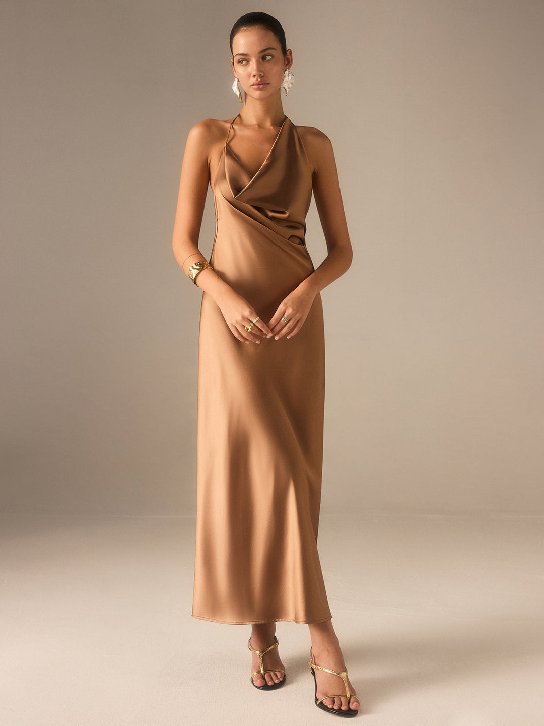 Satin Halter-Neck Backless Maxi Dress  Liora Lane Boutique Dresses