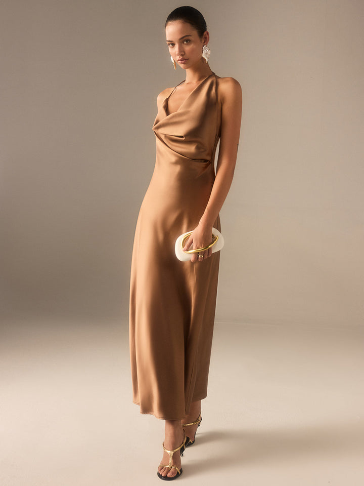 Satin Halter-Neck Backless Maxi Dress  Liora Lane Boutique Dresses
