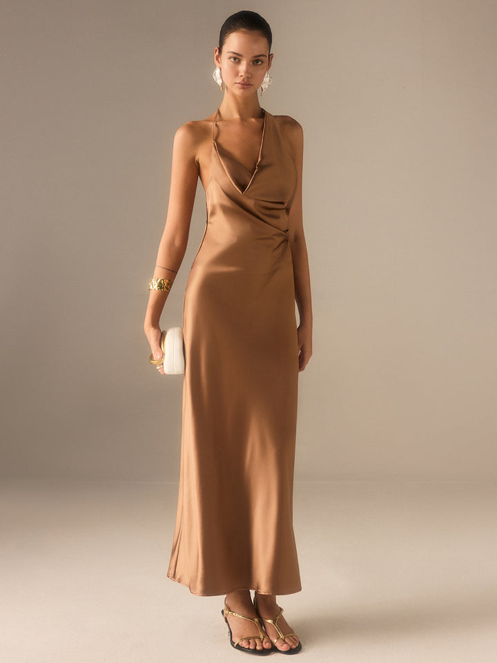 Satin Halter-Neck Backless Maxi Dress  Liora Lane Boutique Dresses