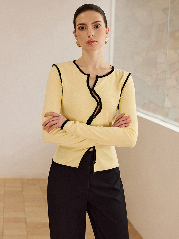 Asymmetric Contrast Trim Top  Liora Lane Boutique T-Shirts