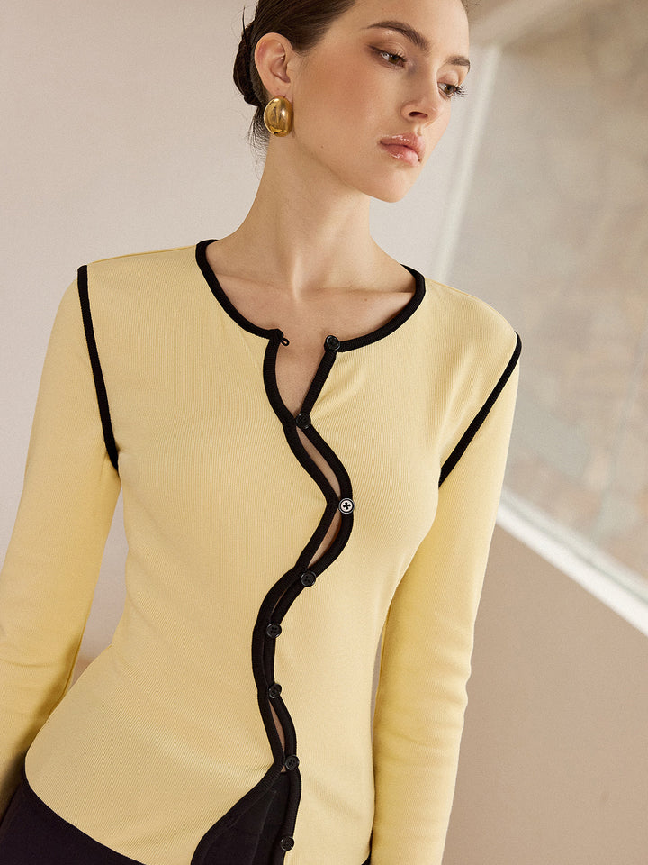 Asymmetric Contrast Trim Top  Liora Lane Boutique T-Shirts