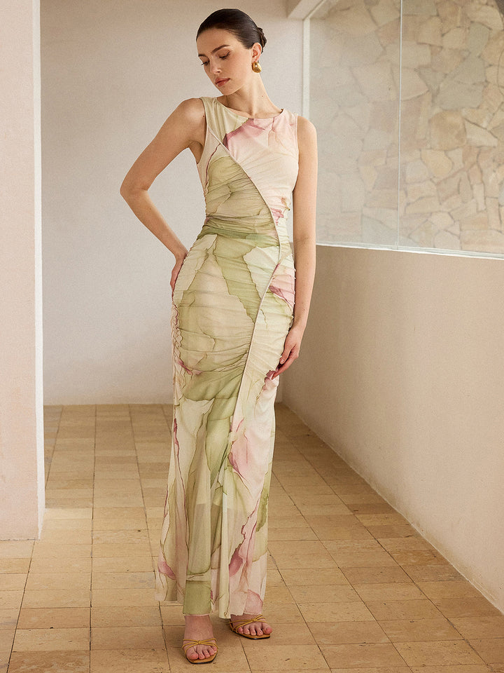 Printed Semi-Sheer Mesh Maxi Dress  Liora Lane Boutique Dresses