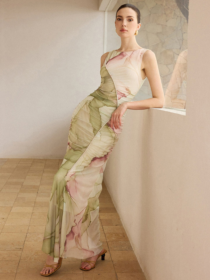 Printed Semi-Sheer Mesh Maxi Dress  Liora Lane Boutique Dresses