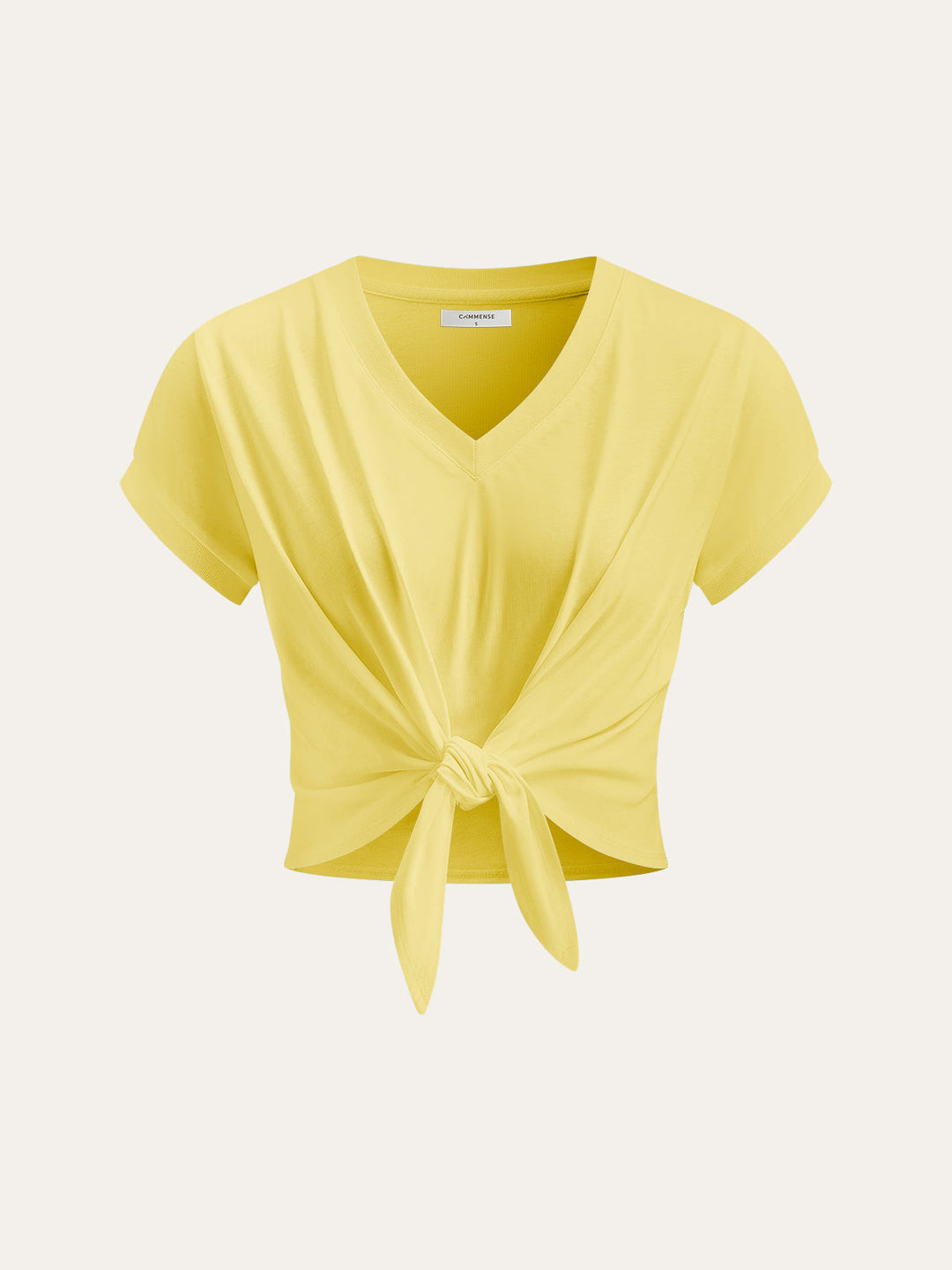 Knot Front V-Neck T-Shirt  Liora Lane Boutique T-Shirts Yellow / XL 24.00