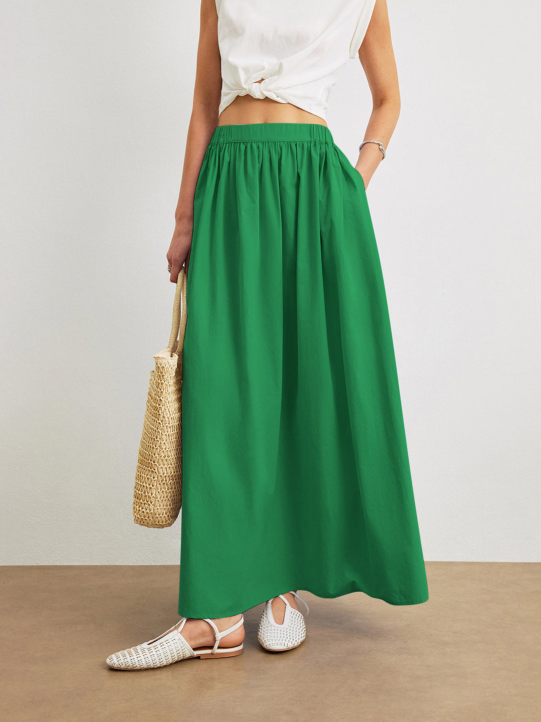Cotton A-Line Skirt With Pockets  Liora Lane Boutique Skirts Green / XL 46.00