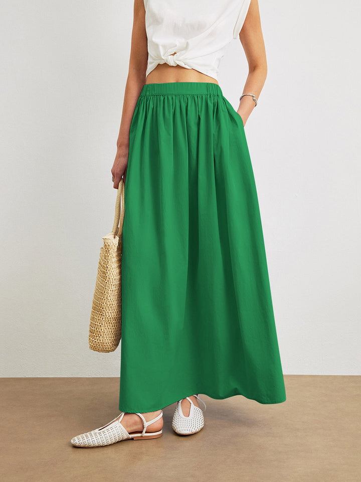 Cotton A-Line Skirt With Pockets  Liora Lane Boutique Skirts Green / XL 46.00