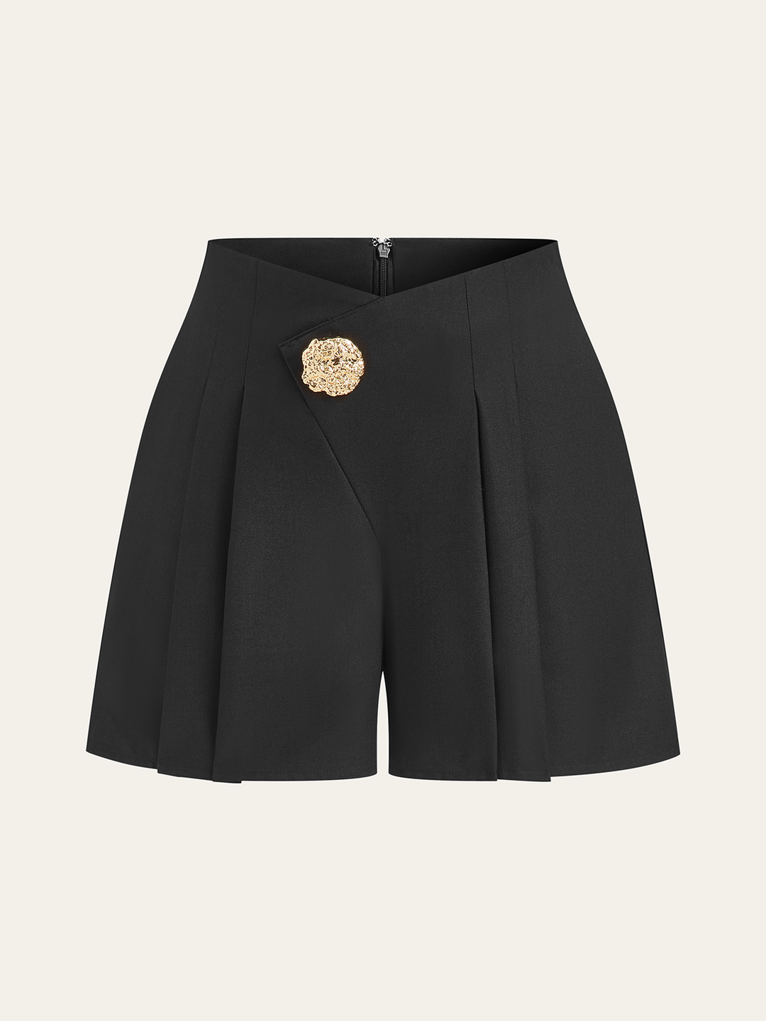 Mid-Waisted Pleated Shorts with Metal Button  Liora Lane Boutique Shorts Black / XL 29.00