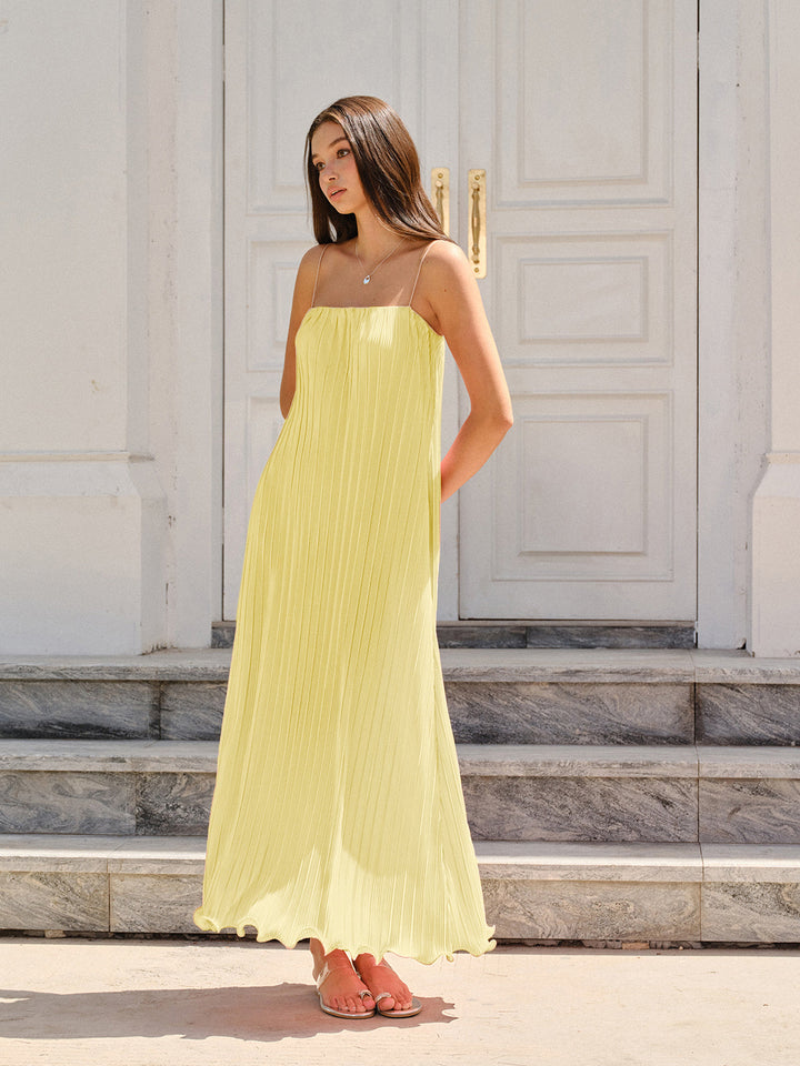 Spaghetti-Strapped Vertical-Pleated Maxi Dress  Liora Lane Boutique Dresses